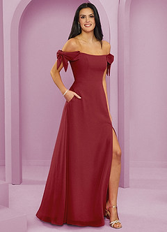 Barbie ♥ Azazie Bridesmaid Dresses Pomegranate A-Line Off the Shoulder Chiffon Convertible Dress image4