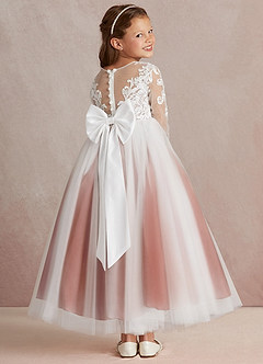 Azazie Elodie Blumenmädchenkleider Ballkleid Spitze Kleid Elfenbein Kastanienbraun image4