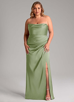 Azazie Leonis Bridesmaid Dresses Dusty Sage Mermaid Pleated Stretch Satin Convertible Dress image8