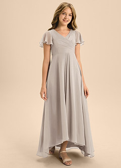 Azazie Induh Junior A-Linie Plissee Chiffon Kleid Frost image3