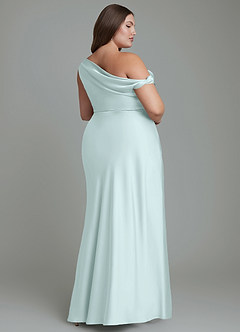 Azazie Emerson Bridesmaid Dresses Sea Glass Mermaid Off the Shoulder Stretch Satin Dress image9
