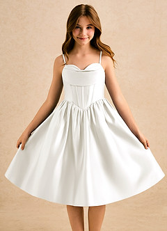 Azazie Shona Girls Formal Final Sale Ivory A-Line Sweetheart Neckline Matte Satin Dress image5