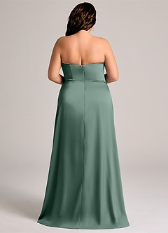 Azazie Wren Bridesmaid Dresses Eucalyptus A-Line Strapless Stretch Satin Convertible Dress image7