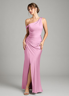 Azazie Madelyn Bridesmaid Dresses Candy Pink Mermaid One Shoulder Stretch Satin Convertible Dress image1