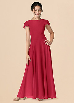 Azazie Payton Linia A Ukłon Szyfon Długość podłogi Młodsza druhna Sukienka image1