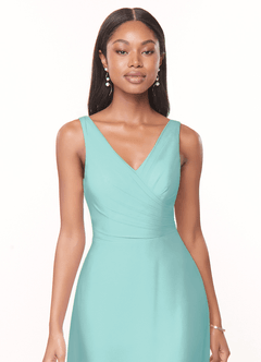 Azazie Nala Bridesmaid Dresses Aqua A-Line Pleated Chiffon Dress image4