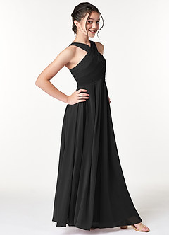 Azazie Kaleigh Junior Black A-Line Pleated Chiffon Dress image3