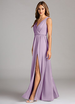 Azazie Tanicia Bridesmaid Dresses Frosted Lilac A-Line Pleated Stretch Satin Dress image5