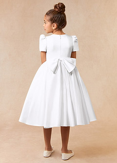 Azazie Anirra Flower Girl Dresses White Ball-Gown Pleated Matte Satin Dress image4