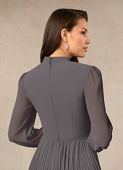 Azazie Adellah Abiti per la Madre della Sposa Abito A-Line in Chiffon Plissettato Grigio Acciaio image4