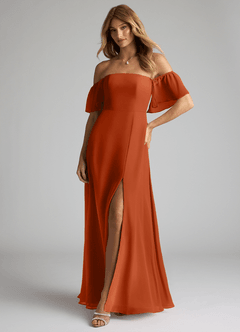 Azazie Sue Bridesmaid Dresses Burnt Orange A-Line Off the Shoulder Chiffon Convertible Dress image4
