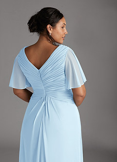 Azazie Emmeline Mère de la mariée Robes Robe Trapèze en Maille Col V plissé Bleu Ciel image11