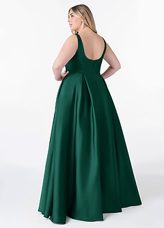 Azazie Neve Bridesmaid Dresses Emerald Ball-Gown with Pockets Stretch Satin Dress image8