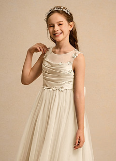 Azazie Snowball Girl vestidos de niña de las flores Vestido de Champán de Tul de Princesa con Plisado image7