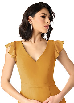 Azazie Claudine Final Sale Butterscotch A-Line Flutter Sleeve Chiffon Dress image4
