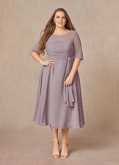 Azazie Naomi vestidos de madre de la novia Vestido de Atardecer de Gasa de Corte En A con Cuello barco plisado image10