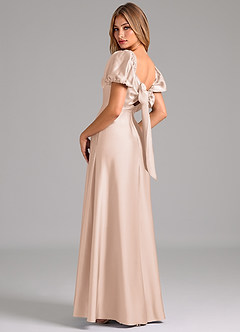 Azazie Fatima Bridesmaid Dresses Blushing Pink A-Line Pleated Stretch Satin Dress image2