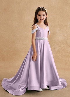Azazie Jodi Flower Girl Dresses Frosted Lilac A-Line Matte Satin Dress image3