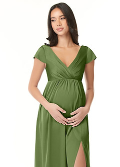 Azazie Allessia Maternity Bridesmaid Dresses A-Line Pleated Stretch Satin Floor-Length Dress image5