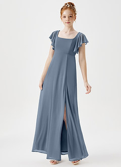 Azazie Bondi Junior A-Linie Seitliche Cut-Outs Gittergewebe Kleid Zwielichtviolett image3