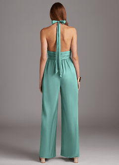 Azazie Oli Vestidos de damas de honor Aqua de Satén Elástico de Mono con Plisado image2