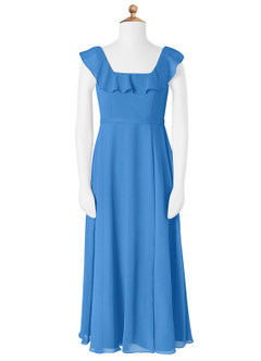 Azazie Jinny Junior Jurk van Chiffon met A-Lijn Ruches Blauwe Gaai image4