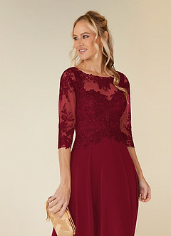 Azazie Monza Mother of the Bride Dresses Burgundy A-Line Lace Chiffon Dress image6