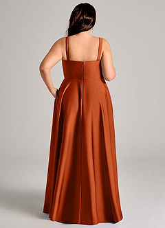 Azazie Shaude Bridesmaid Dresses Burnt Orange A-Line Pleated Stretch Satin Dress image13