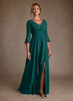 Azazie Eire Mother of the Bride Dresses Peacock A-Line Pleated Chiffon Dress image1