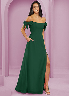 Barbie ♥ Azazie Bridesmaid Dresses Dark Green A-Line Off the Shoulder Chiffon Convertible Dress image4