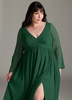 Azazie Teton Maternity Bridesmaid Dresses A-Line Long Sleeve Chiffon Floor-Length Dress image12