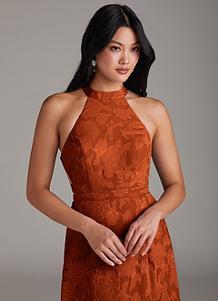 Azazie Clarice Abiti da Damigella Abito A-Line in Burnout Floreale Spacco Laterale Paprika image5