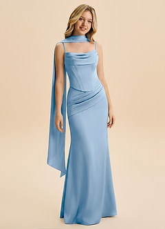 Azazie Sorrel Junior Powder Blue Mermaid Ruched Stretch Satin Dress image5