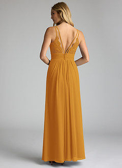 Azazie Maren Allure Bridesmaid Dresses Butterscotch A-Line V-Neck Lace Chiffon Dress image5