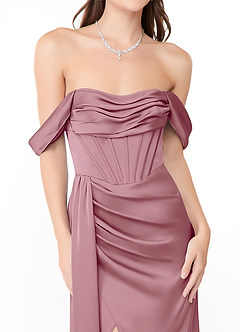 Azazie Amyra Vestidos de damas de honor Vestido de Malva Vintage de Satén Elástico de Corte Recto Convertible con Vestidos sin tirantes image7