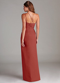 Azazie Eren Bridesmaid Dresses Terracotta Sheath One Shoulder Chiffon Dress image7