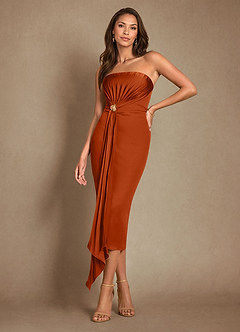 Azazie Dinanta Mother of the Bride Dresses Burnt Orange Column Pleated Chiffon Dress image1