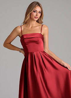 Azazie Lucienne Vestidos de madrinha de casamento Vestido Escarlate de Cetim elástico de Linha A com Sem alças image2