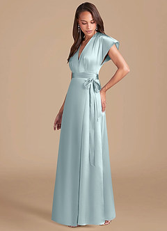 Azazie Nico Brautjungfernkleider A-Linie Plissee Metallischer Satin Kleid Nebel image3