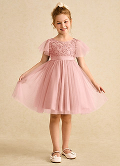 Azazie Queenie Flower Girl Dresses Rosette A-Line Lace Dress image1