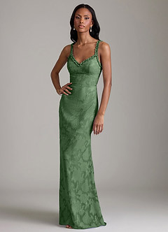 Azazie Corina Final Sale Eucalyptus Mermaid Ruched Floral Burnout Dress image5