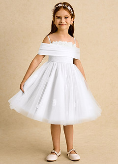 Azazie May Flower Girl Dresses White Ball-Gown Pleated Tulle Dress image6