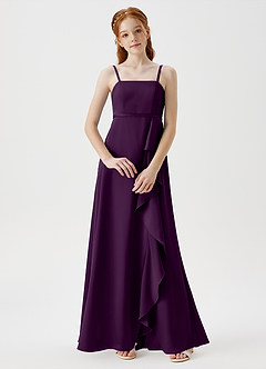 Azazie Kaylee Junior Robe Trapèze en Satin extensible avec ceinture Grain De Raisin image1