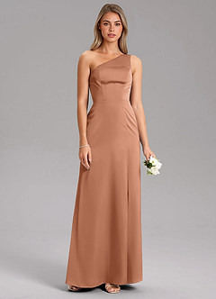Azazie Feby Brautjungfernkleider A-Linie One-Shoulder Stretch-Satin Kleid Bronzer image7
