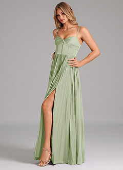 Azazie Akiko Brautjungfernkleider A-Linie Herzausschnitt Stretch-Satin Kleid Staubiger Salbeigrün image6