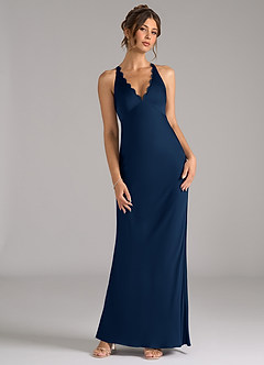 Azazie Tianna Bridesmaid Dresses Dark Navy A-Line Stretch Satin Dress image4