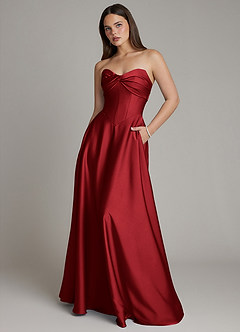 Azazie Meleena Bridesmaid Dresses Scarlet A-Line Strapless Stretch Satin Dress image1