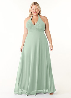 Azazie Tessie Bridesmaid Dresses Agave A-Line V-Neck Pleated Chiffon Dress image6