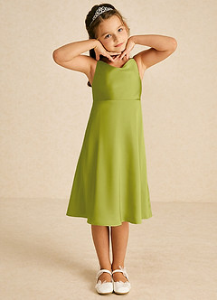 Azazie Zuzu vestidos de niña de las flores Vestido de Hierba De Limón de Satén Elástico de Corte en A con Tirante Espagueti image1