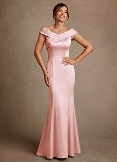Azazie Aberdeen vestidos de madre de la novia Vestido de Rosa Rubor de Satén Elástico de Corte Recto con Plisado image1